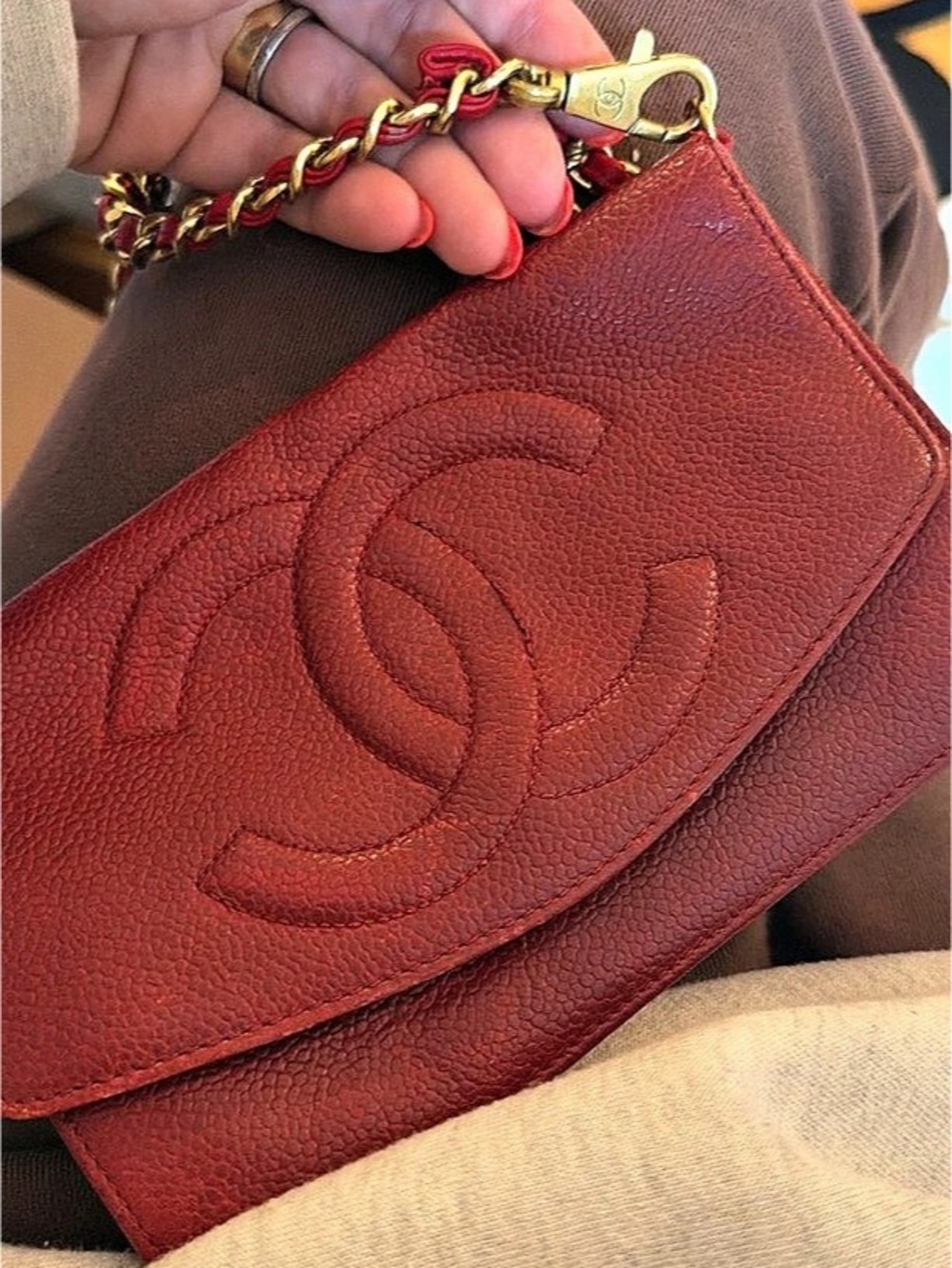 Chanel Classic Wallet on Chain WOC Red Quilted Clutch